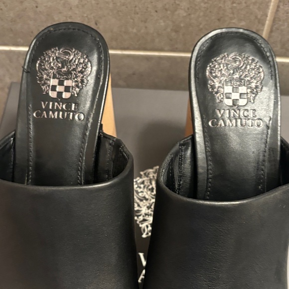 Vince Camuto Black Leather Wooden Heel Mules - Picture 2 of 7